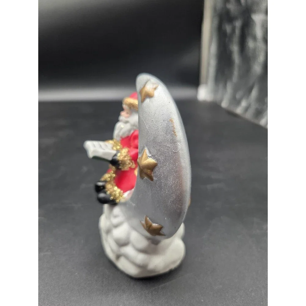 Santa On Crescent Moon Reading A Book Christmas Decor
